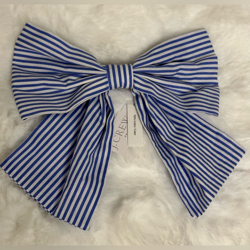 NWT! J. Crew Oversized Blue and White Striped Hair Bow - Picture 1 of 2